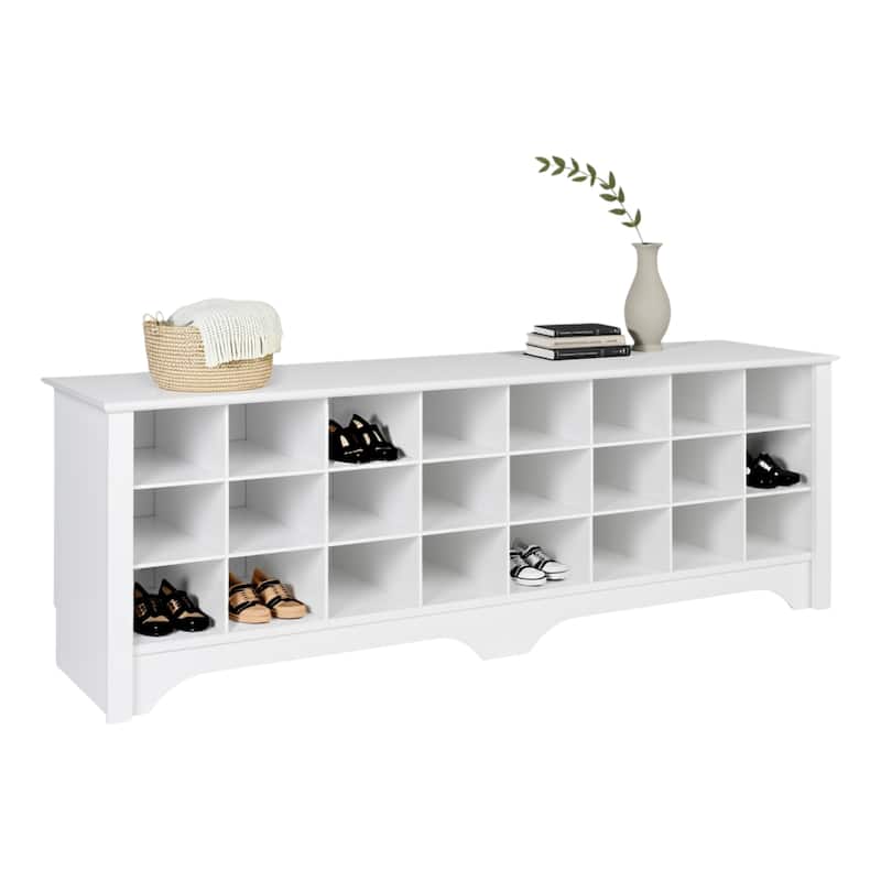 Prepac 24 pair Shoe Storage Cubby Bench, Multiple Finishes - fresh white