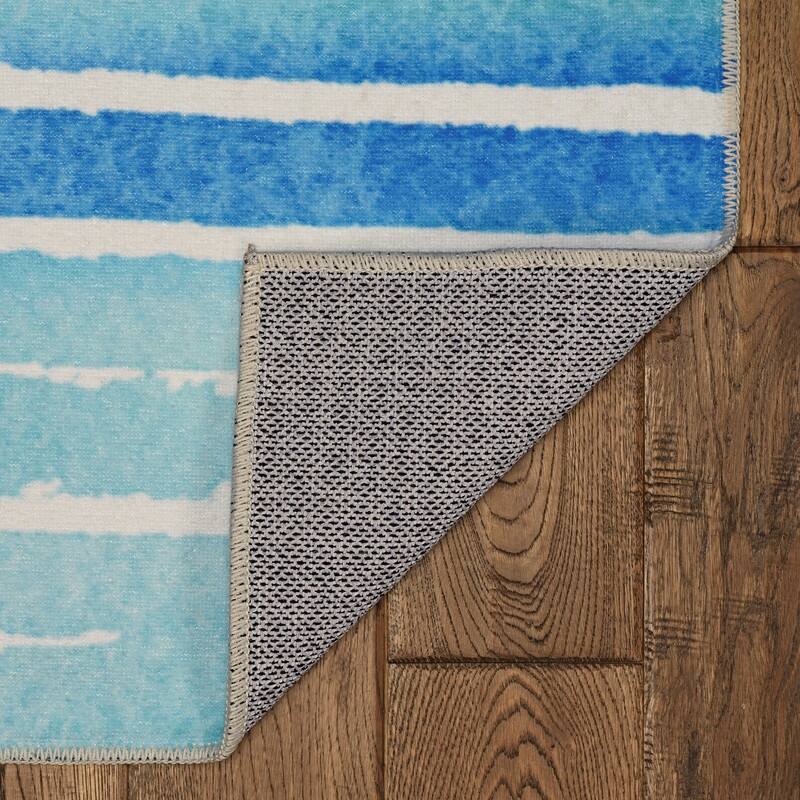 Janna Machine Washable Watercolor Ivory and Blue Area Rug