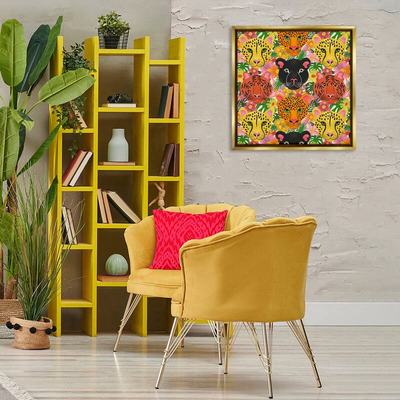 Stupell Jungle Cats Wildlife Pattern Framed Floater Canvas Wall Art Design By Carrie Cantwell