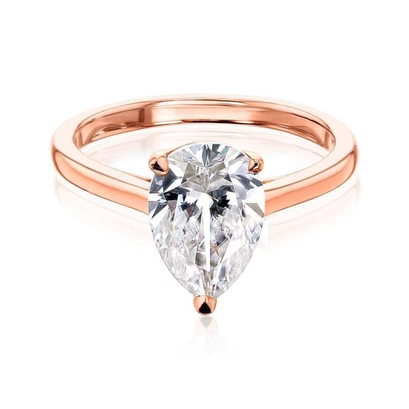 Annello by Kobelli 14k Gold Forever One Pauline Pear Solitaire Ring (DEF/VS) - Rose - 7