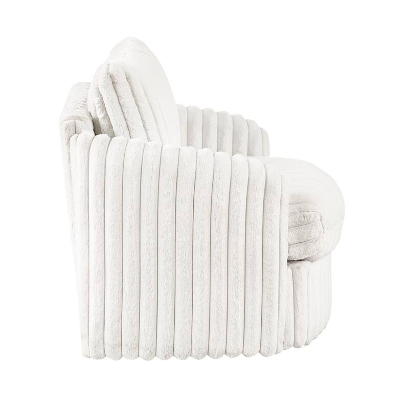 Goro Round Swivel Accent Chair, 39 Inch, Beige Corduroy, Solid Wood