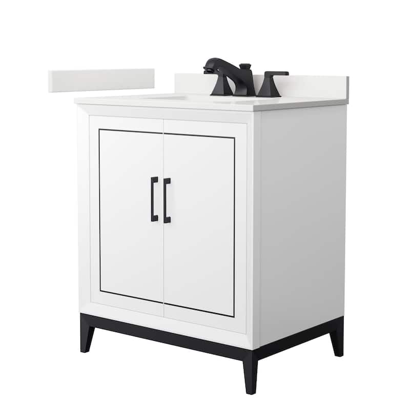 Wyndham Collection WCH515130S-QTZ-US3MXX Marlena 30" Free Standing - White / White Quartz Top / Matte Black Hardware