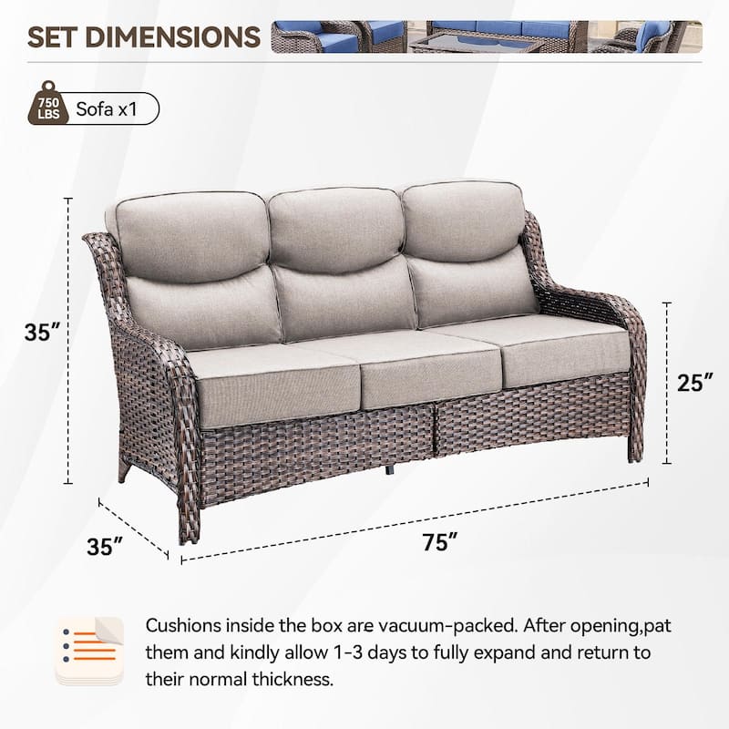 Outside Wicker Sofa PE Rattan Patio Sofa - 3-Seat Sofa