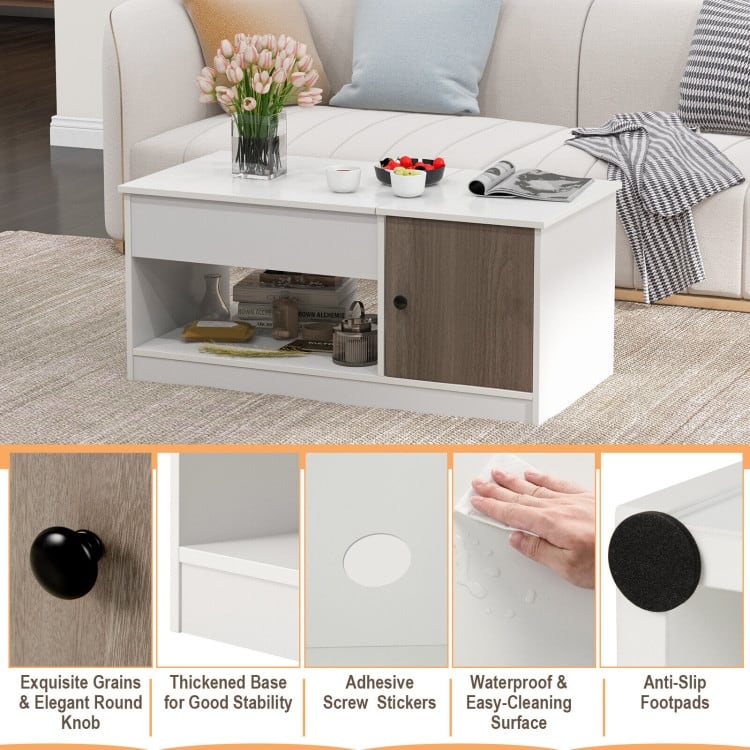 Multifunctional Coffee Table with Lift Top and Storage Shelves - 40" x 20" x 18"-23.5"(L x W x H)