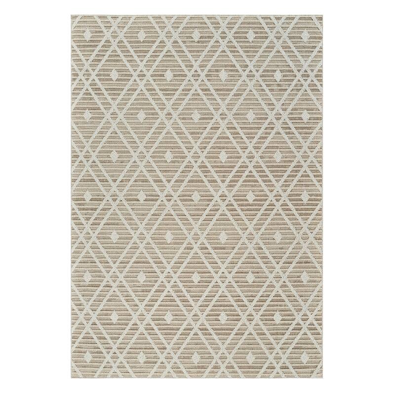 Mone Abstract Shapes Weather Resistant Sleek Contemporary Outdoor Rug - 5' X 8' - Brown/Cream