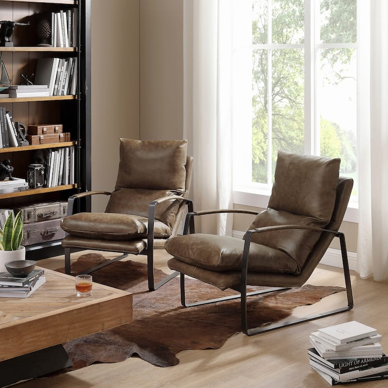 Art Leon Art Leon Comfortable Genuine Leather Accent Lounge Chair with Cushion Seat