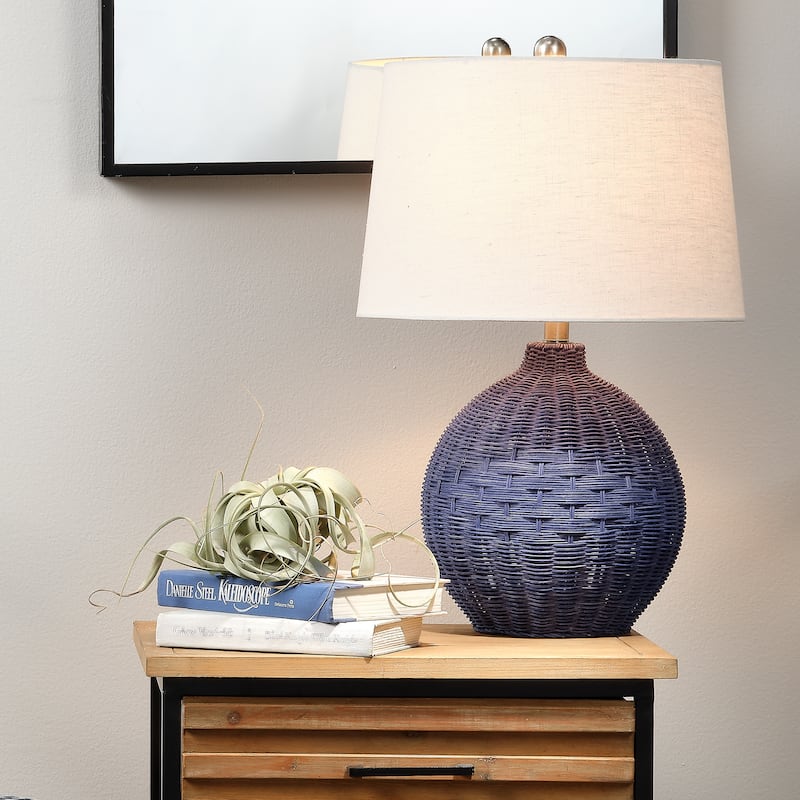 Alden Décor Granada Rattan Table Lamp - Indigo Blue