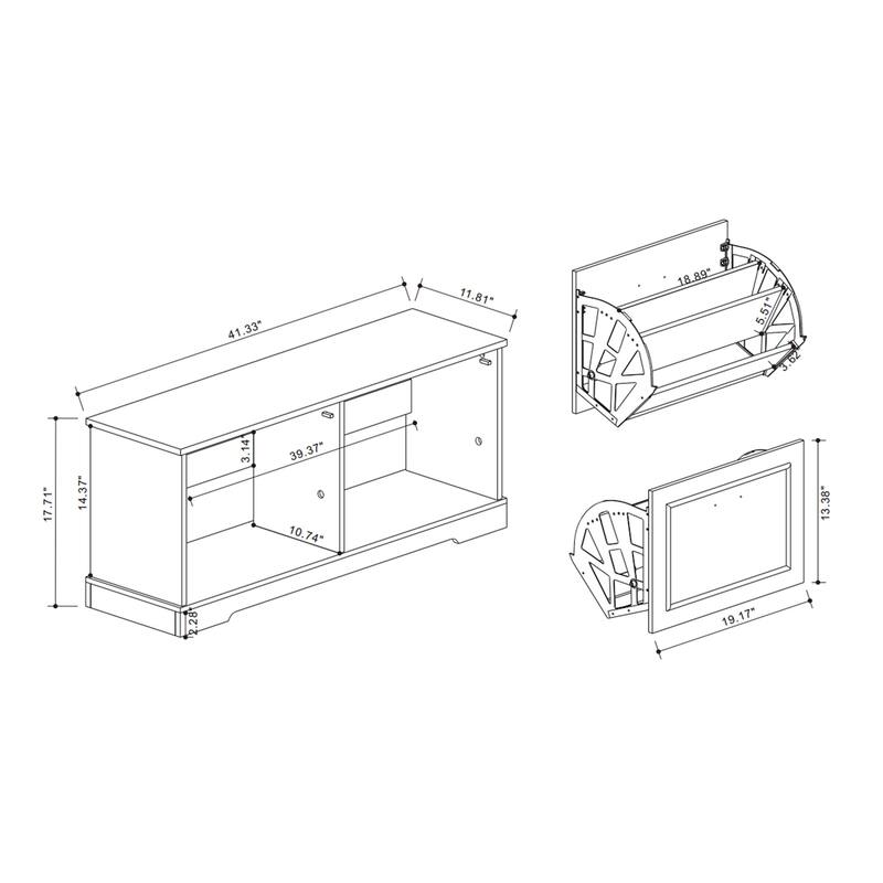 17.71 in. H x 41.33 in. W Antique White Shoe Cabinet with 2 Flip Drawers and Adjustable Shelf
