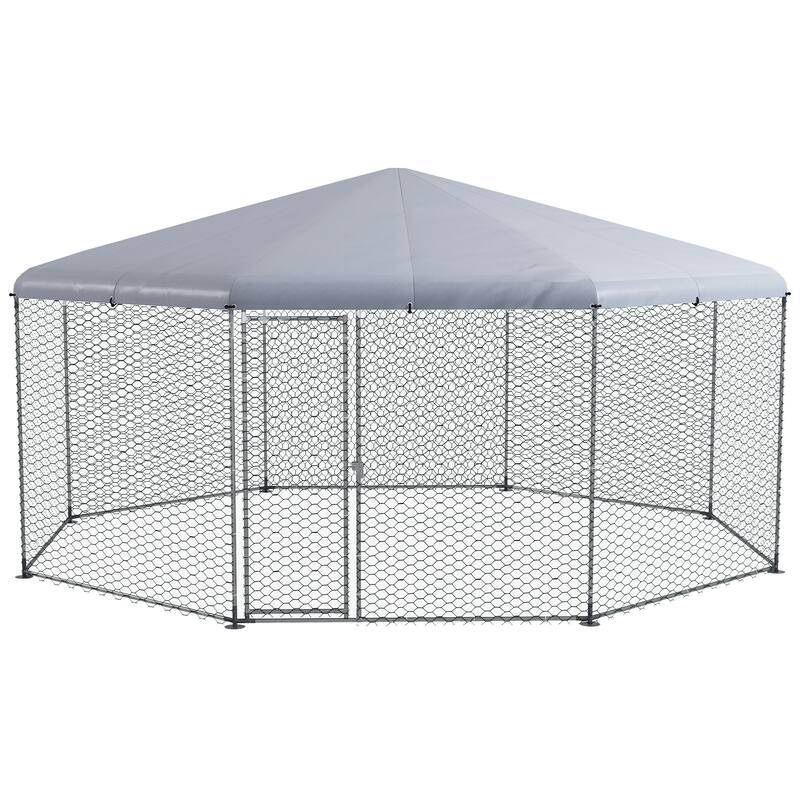 PawHut Large Metal Chicken Coop Chicken Run for Chicken, Ducks and Rabbits with Waterproof and Anti-UV Cover - 17' x 15.7' x 9'