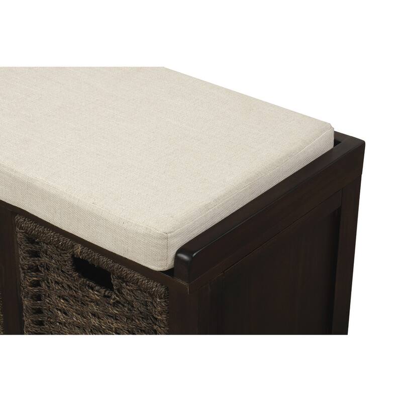 Rustic Storage Bench with 3 Removable Classic Rattan Basket
