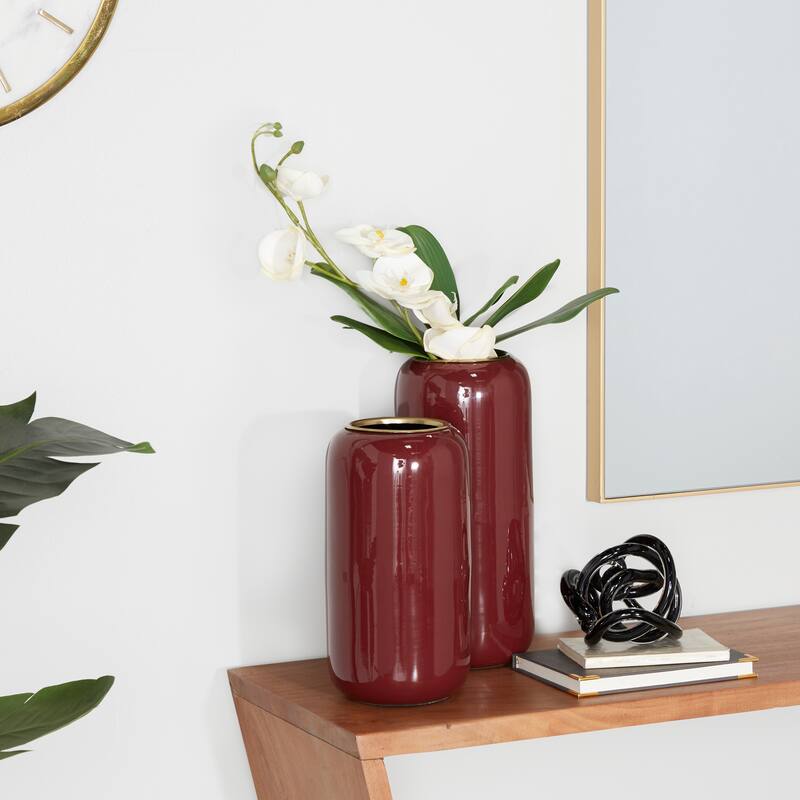 Sleek Metal Vase (Set of 2) - Gray, Red, Yellow, Cream, Blue, Green