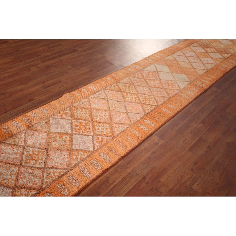 Oushak Turkish Vintage Runner Rug Hand-Knotted Geometric Wool Carpet - 2'8"x 13'7"