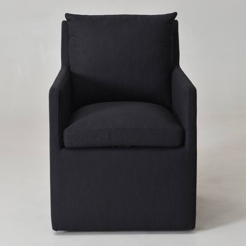 KINWELL 25" Performance Fabric Upholstered Rolling Dining Armchair