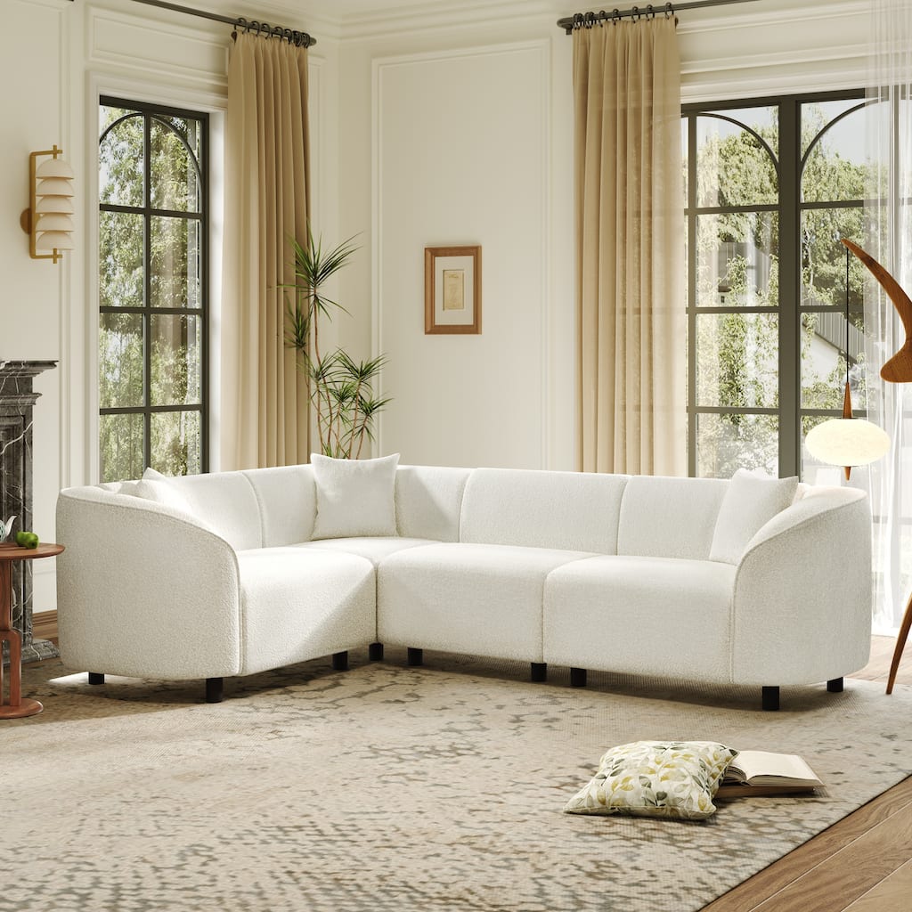 Christopher Knight Home - Marcellus L-Shaped Boucle Curved 4-Seater Sectional Sofa