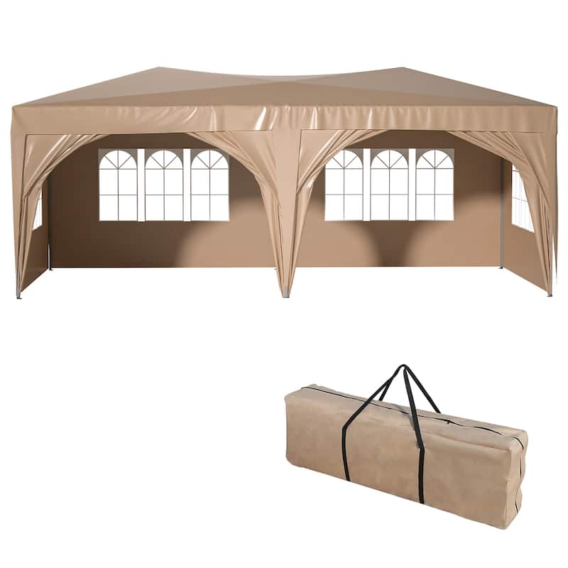 10 ft. x 20 ft. Pop Up Canopy Outdoor Portable Party Wedding Tent with 6 Removable Sidewalls and Carry Bag + 6pcs Weight Bag