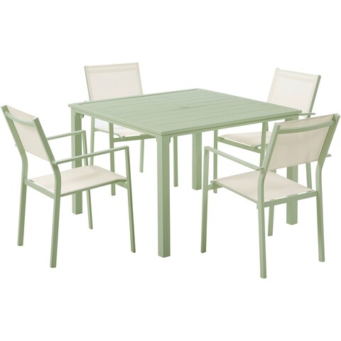 Mod Luna 5-Piece Patio Dining Set in Mint with 4 Sling Dining Chairs and 41-in. Slat Dining Table