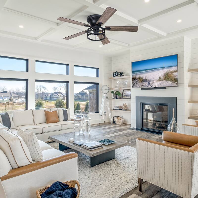 52 Inch Black Flush Mount Ceiling Fan with Light and Remote