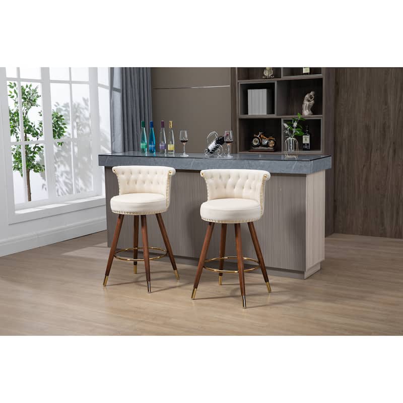 COOLMORE Vintage Upholstered Bar Stools with Backrest and Footrest, Fixed Height 360° Rotation for Kitchen, Dining, Home Bar