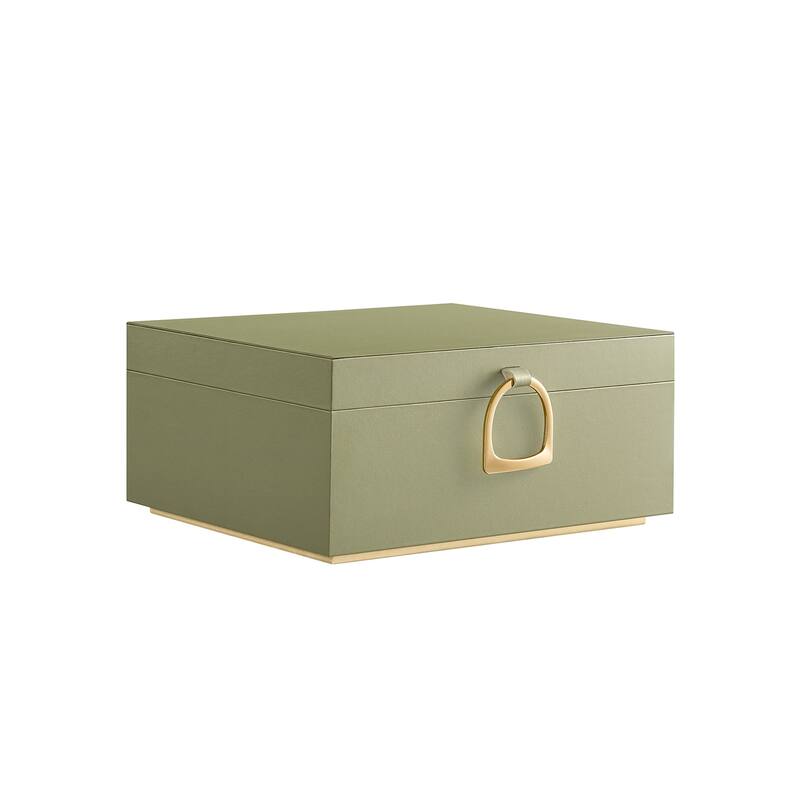 2-Layer Jewelry Organizer Box with Gold Metal Handle Perfect Gift for Birthdays or Anniversaries - 8.1"D x 9.4"W x 4.3"H - Laurel-Green