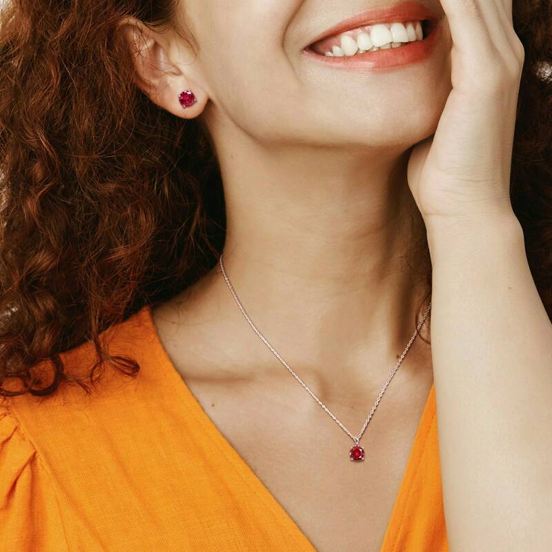 Miadora 7 1/5ct TGW Created Ruby Solitaire Necklace and Stud Earrings Set in Sterling Silver