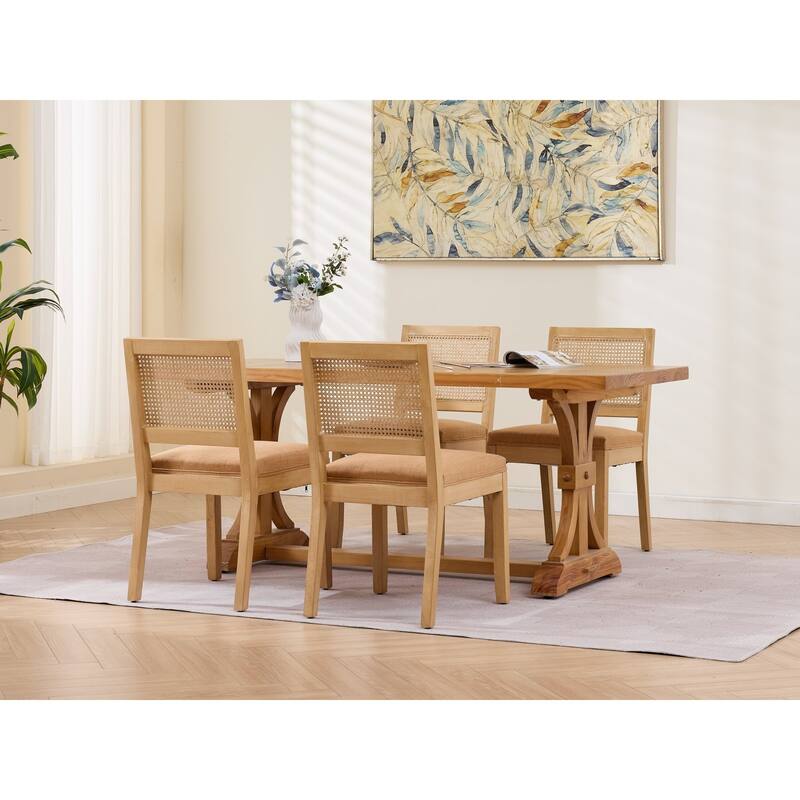 Roomfitters Upholstered Dining Chair Set of 2 with Rattan Back & Wood Legs, Modern Farmhouse Side Chair for Kitchen