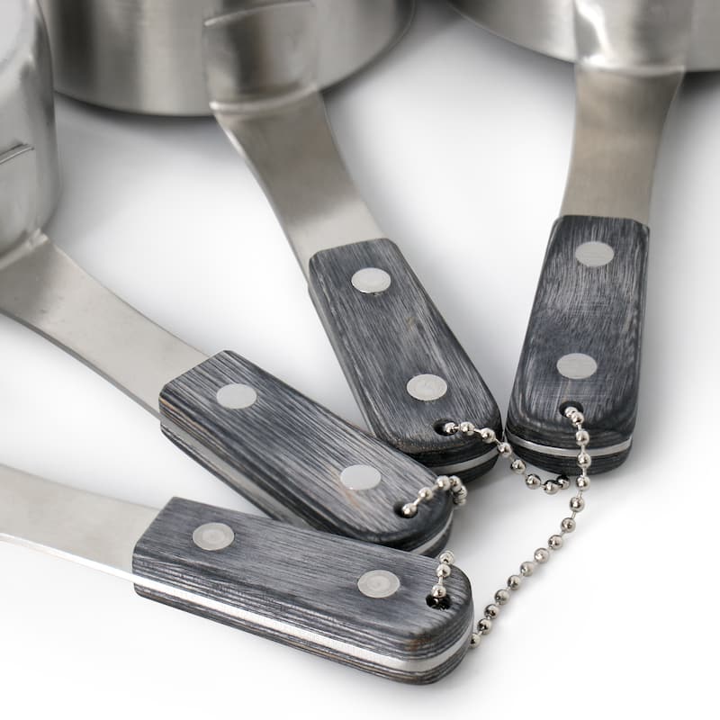 Oster Blakeley 4 Piece Stainless Steel Measuring Cup Set in Dark Gray with Wood Handles