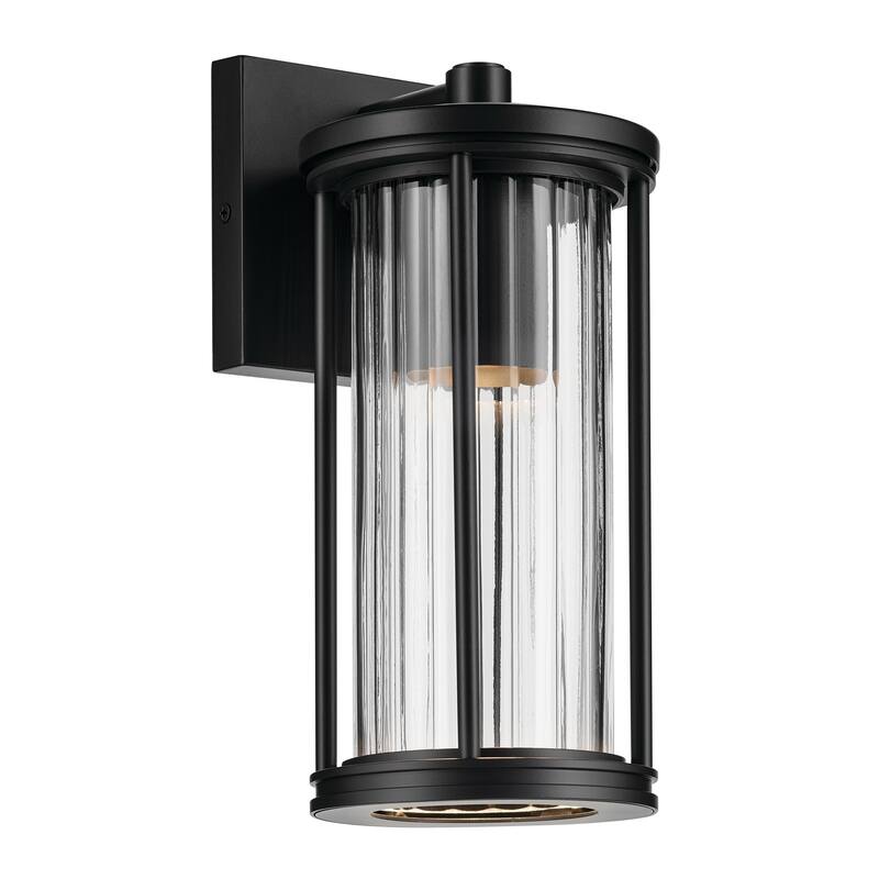 Barras 11.5" 1-Light Outdoor DarkSky Approved Wall Sconce with Clear Ribbed Glass in Black