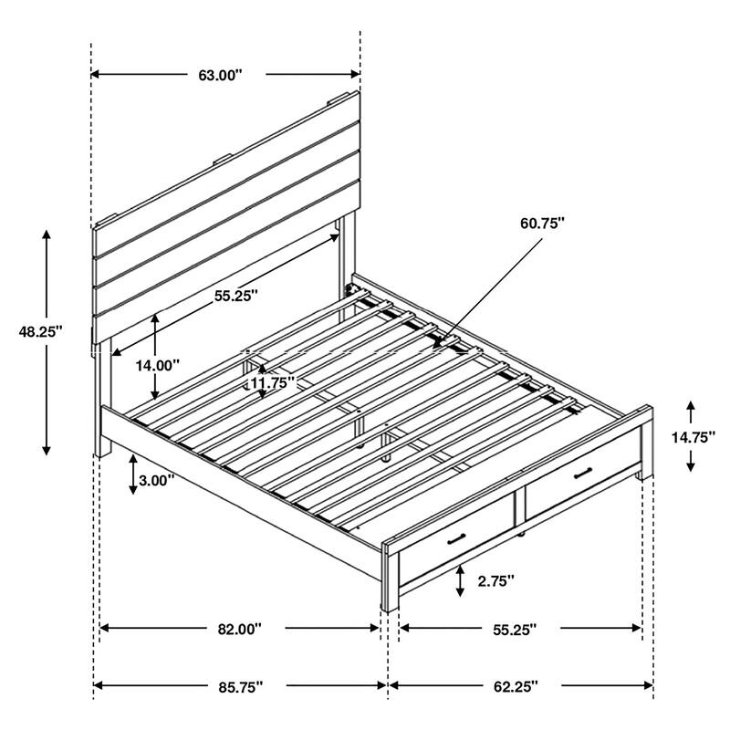 Queen Size Solid Wood Storage Bed with Slatted Headboard and Built-in Drawers