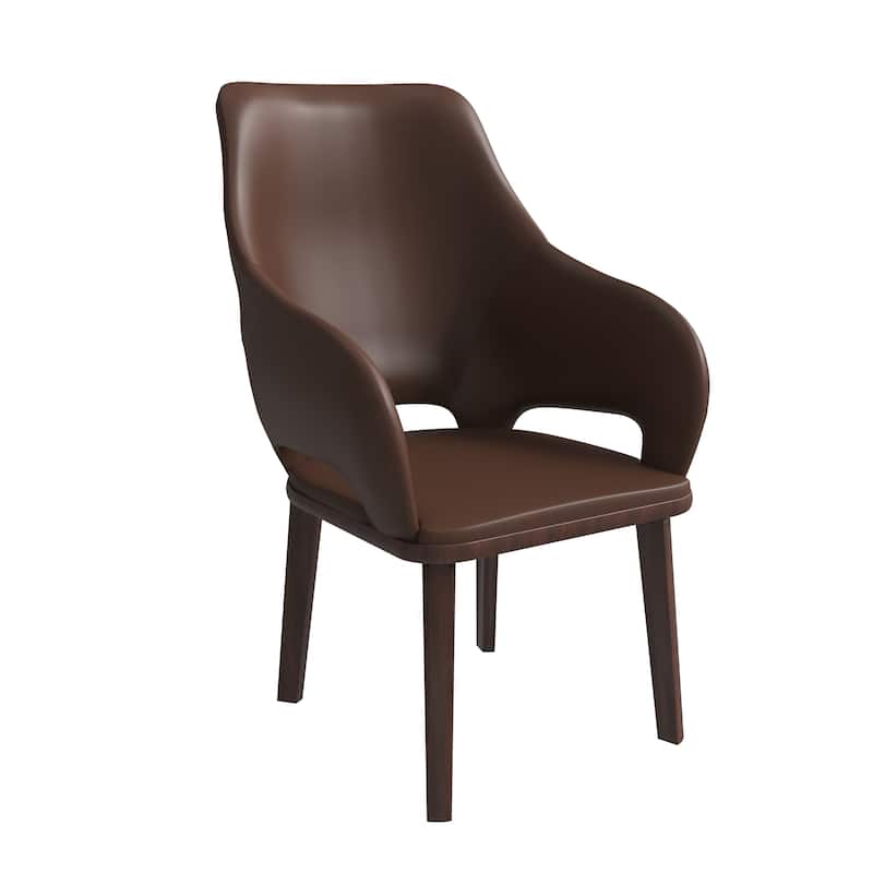 LeisureMod Vivara Leather Upholstered Dining Chair with Padded Seat - Mid-Century Arm Chair for Home Office Bar & Kitchen - Dark Brown