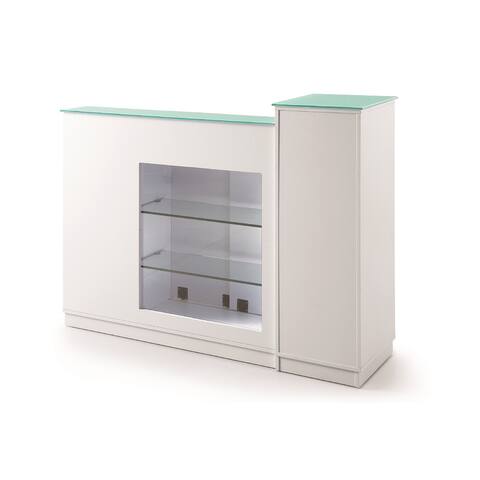 Glasglow Reception Desk with Glass Display Cabinet, White - N/A