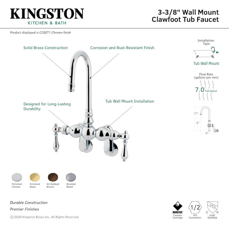 Kingston Brass Vintage Wall Mounted Clawfoot Tub Filler with Metal
