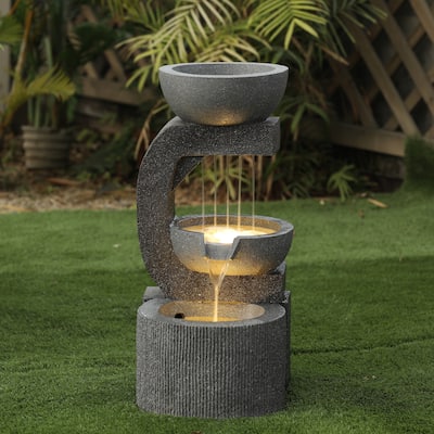 Grey Resin Raining Water Sculpture LED Outdoor Fountain