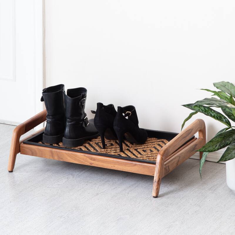 Jani Single-Tier Natural Stand 2-Pair Rubber Boot Tray
