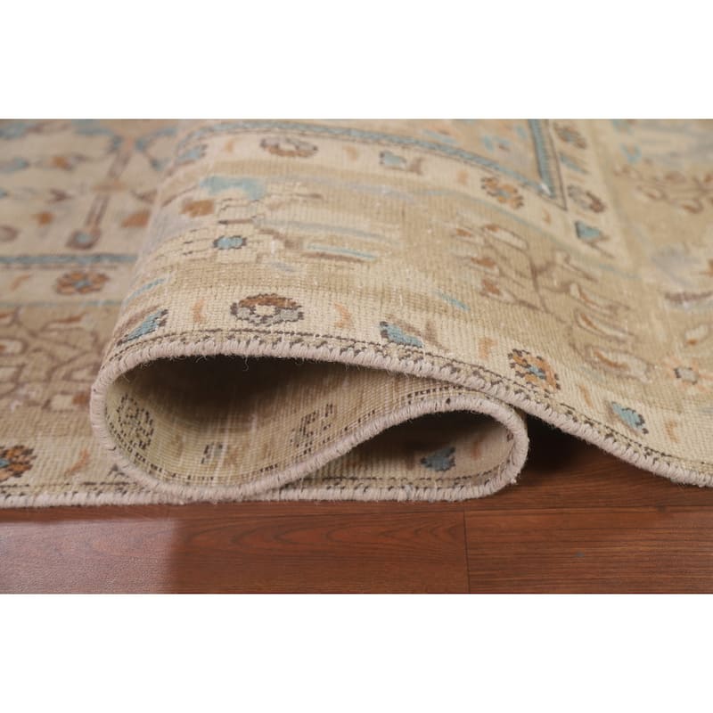 Vintage Geometric Distressed Tabriz Persian Rug Handmade Wool Carpet - 6'3" x 9'9"