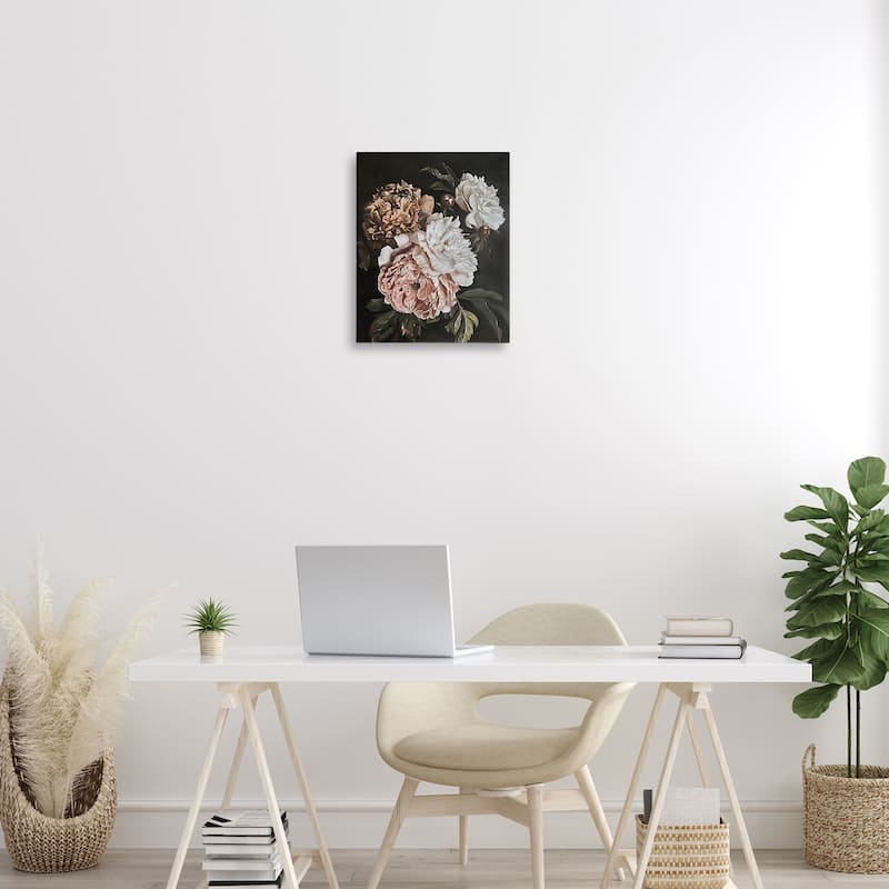 Stupell Moody Peonies on Black Canvas Wall Art Design By Arlington Prints