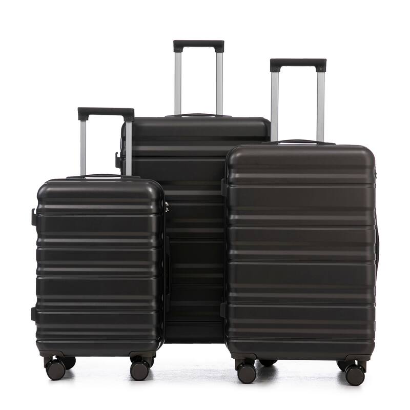 3-Piece, Modern Luggage Sets with Push-Button Telescopic Handle and Combination Lock, for Boarding Travel, Dark Gray