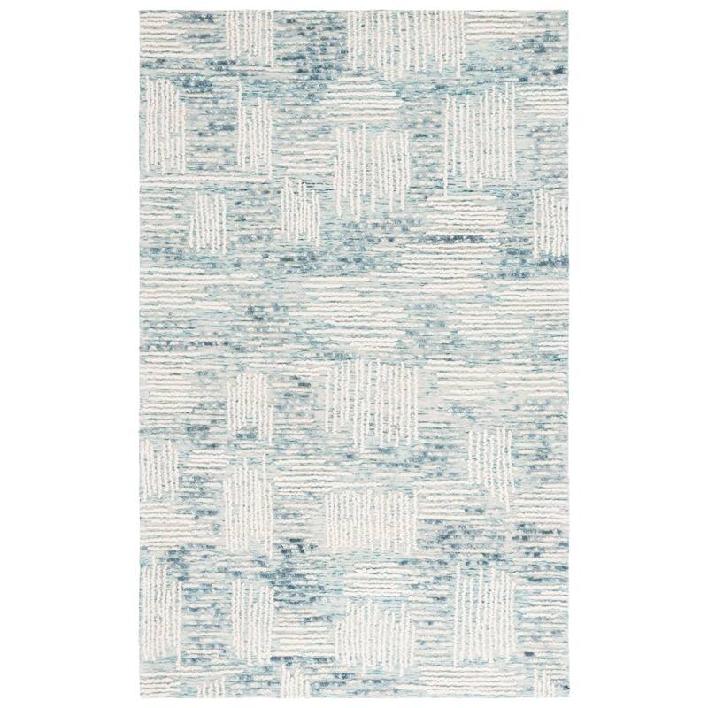 SAFAVIEH Handmade Abstract Nelea Contemporary Wool Rug - 4' x 6' - Blue/Ivory