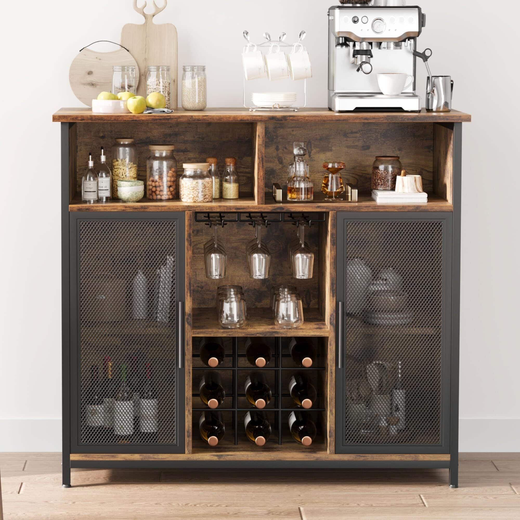 Industrial Liquor Storage with Wine Rack and Glass Hanger Bed