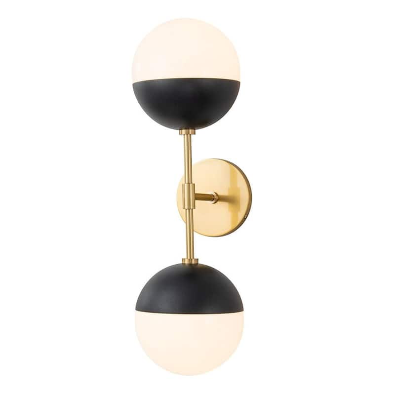 Mid-century 2-Light Opal Glass Globe Armed Wall Sconce