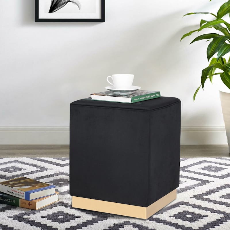 Adeco Ottoman Footrest Vanity Stool Gold Trim Footstool