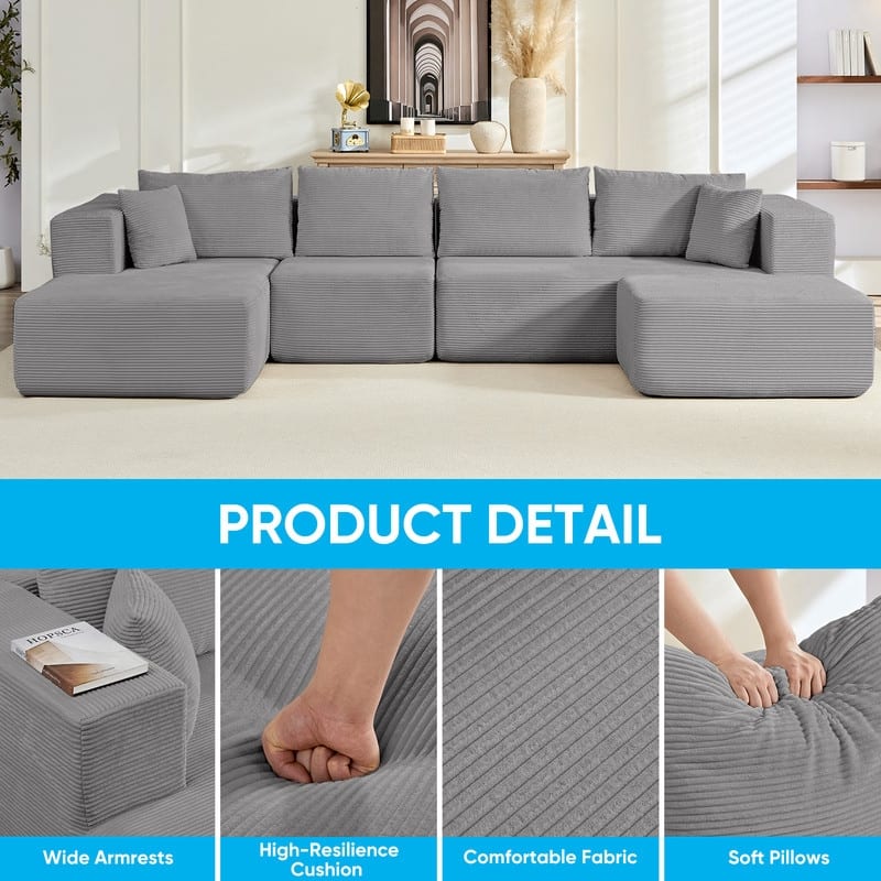 Minimalist 135" Oversized Modular Sofa, 4-Pieces Free Combination, No Assembly Required - U-Shaped Sofa