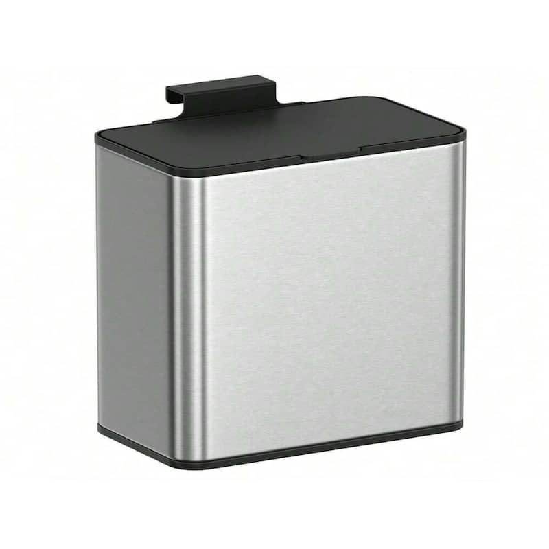 2.1 Gallon Hanging Trash Can with Lid for Kitchen Cabinet Wall Mounted or Countertop Use - Silver