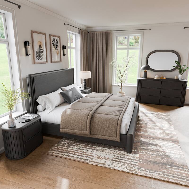Furniture of America Caelan II Modern 5-Piece Black Solid Wood Panel Bedroom Set - King