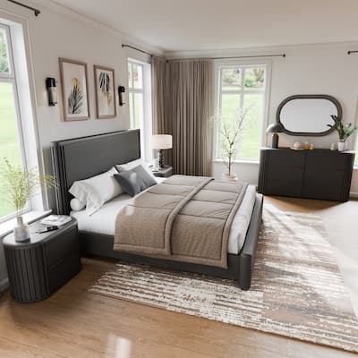 Furniture of America Caelan II Modern 5-Piece Black Solid Wood Panel Bedroom Set