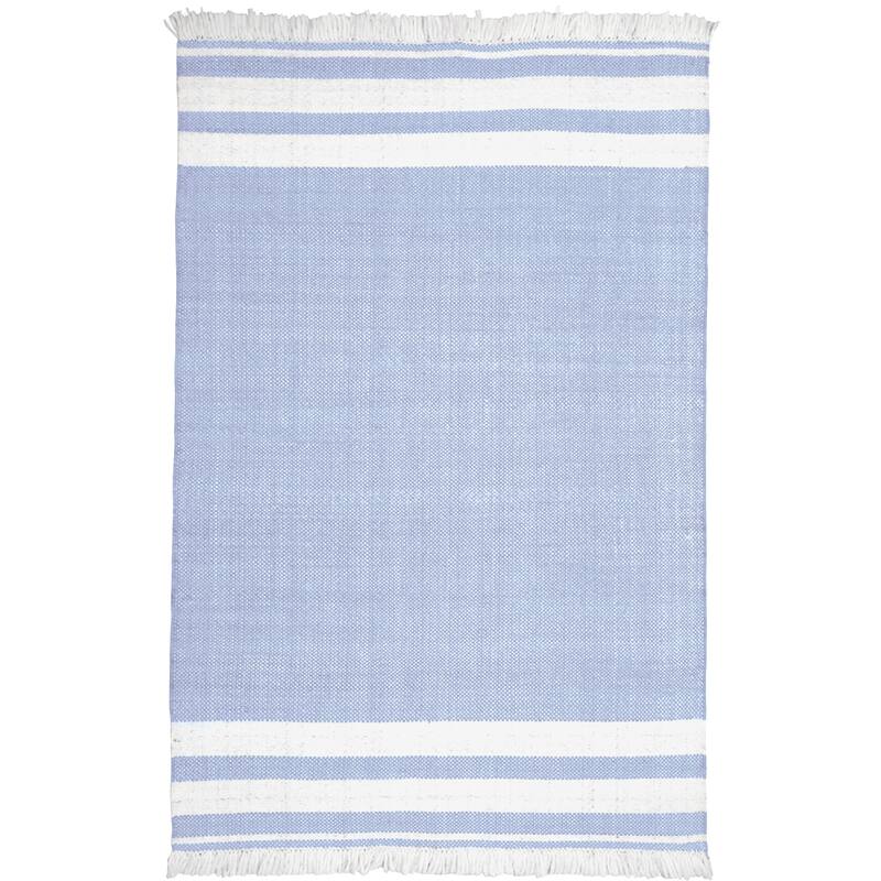 Ash Traditional Striped Fringe Performance Indoor/Outdoor Area Rug by Sevita - 9' x 12' - Light Blue