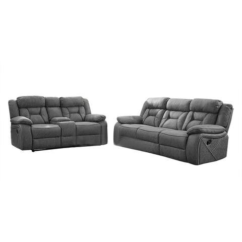 2 Piece Upholstered Reclining Sofa Set in Grey