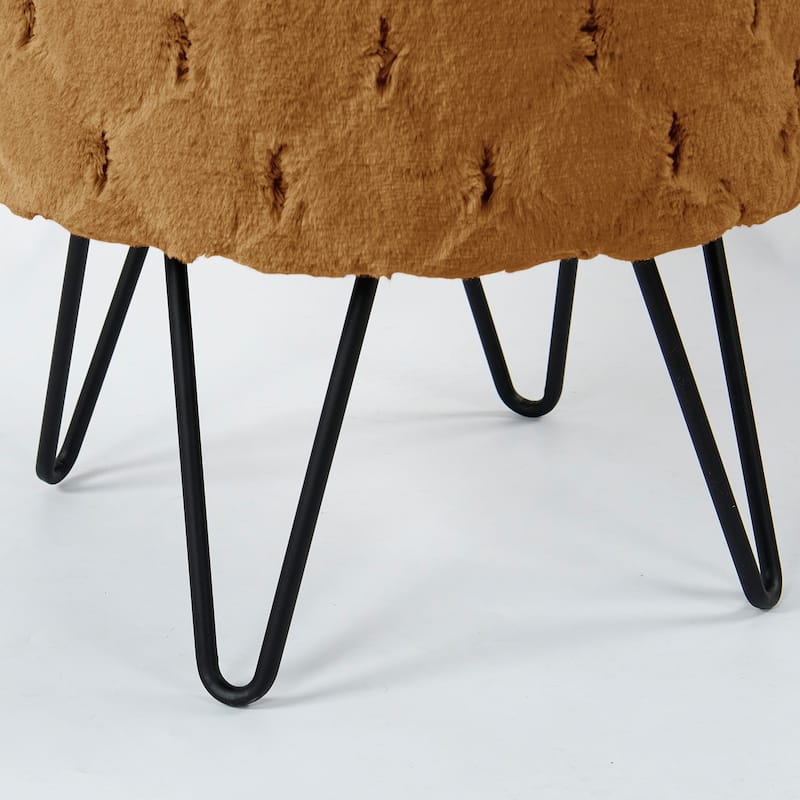 Jacquard Solid Fauxfur Round Ottoman