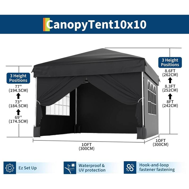 Instant Setup Portable Outdoor 10x10 Pop Up Canopy Tent with 4 Waterproof Sidewalls