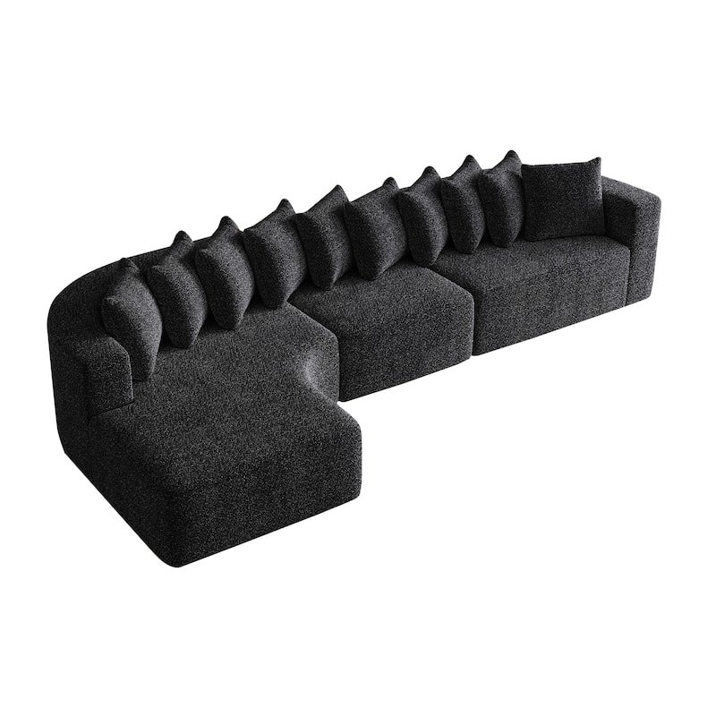 Chenille L-shaped Sectional Sofa with Curved Chaise Lounge and Piloows