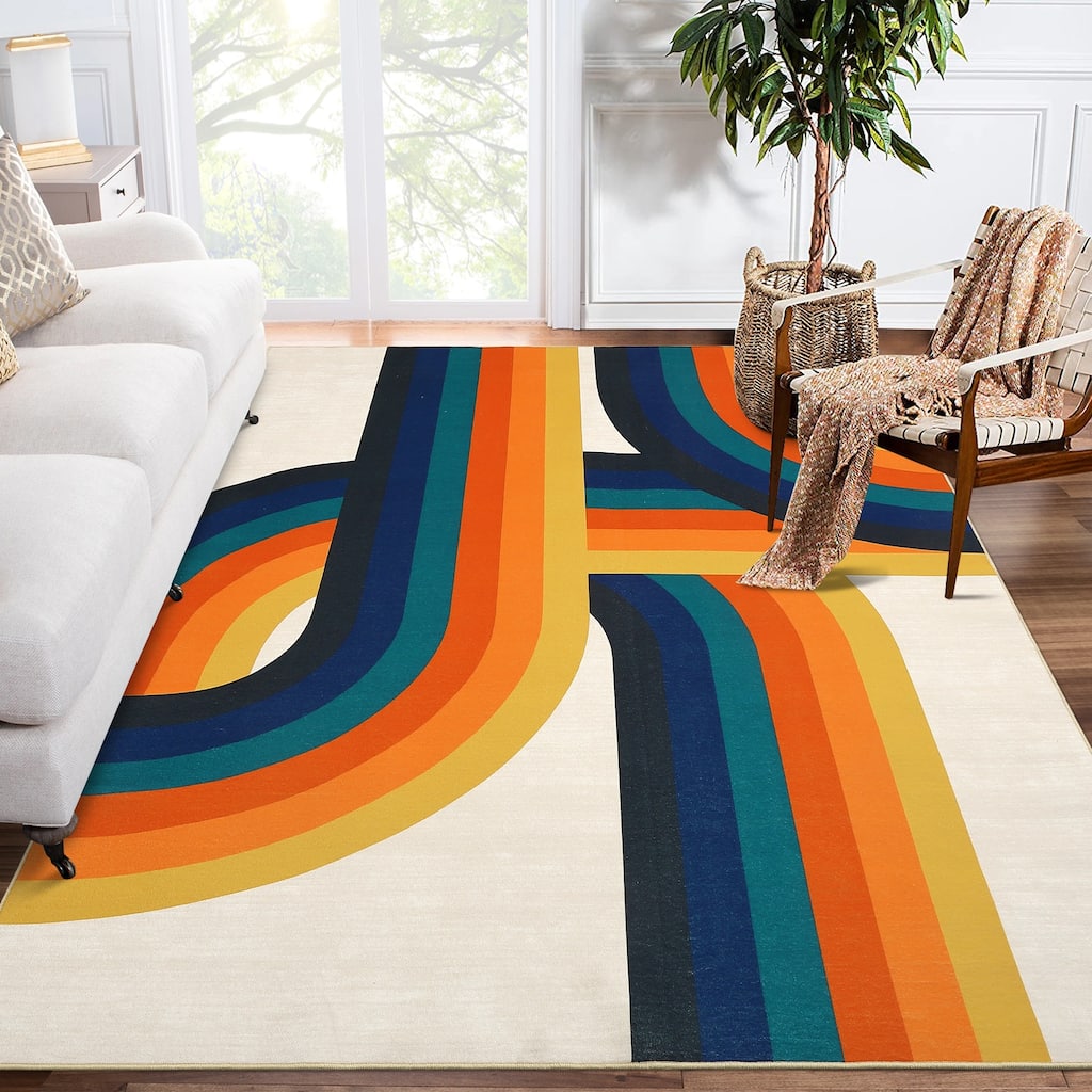 Garvee Geometric Path Indoor Washable Area Rug
